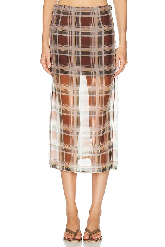 Rohe Draped Check Skirt in Red Table Check | FWRD