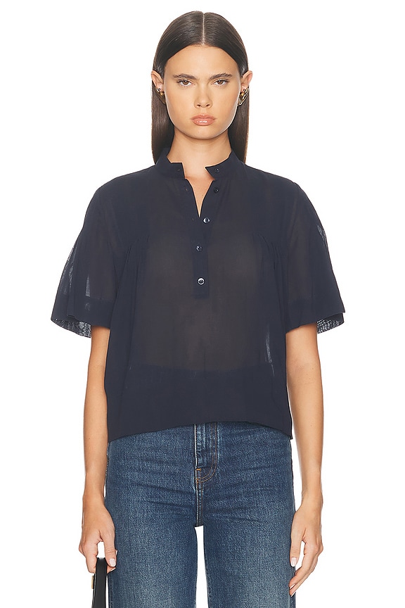 Miu Miu Short Sleeve Polo Top in Blue | FWRD