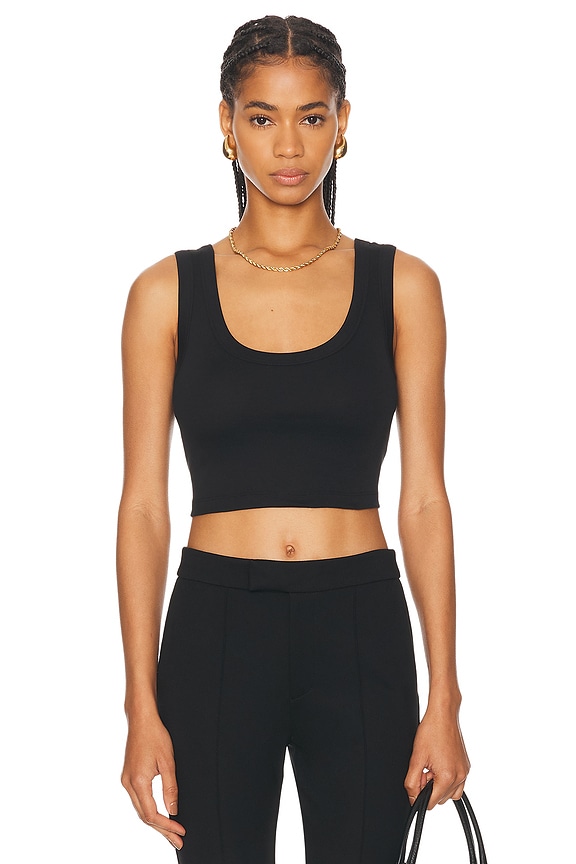 Saint Laurent Silk Jersey Plunging Tank Top in Noir | FWRD