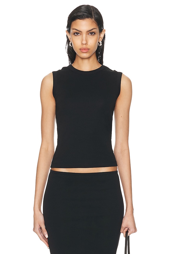 Helsa Sheer Knit Draped Top in Black | FWRD