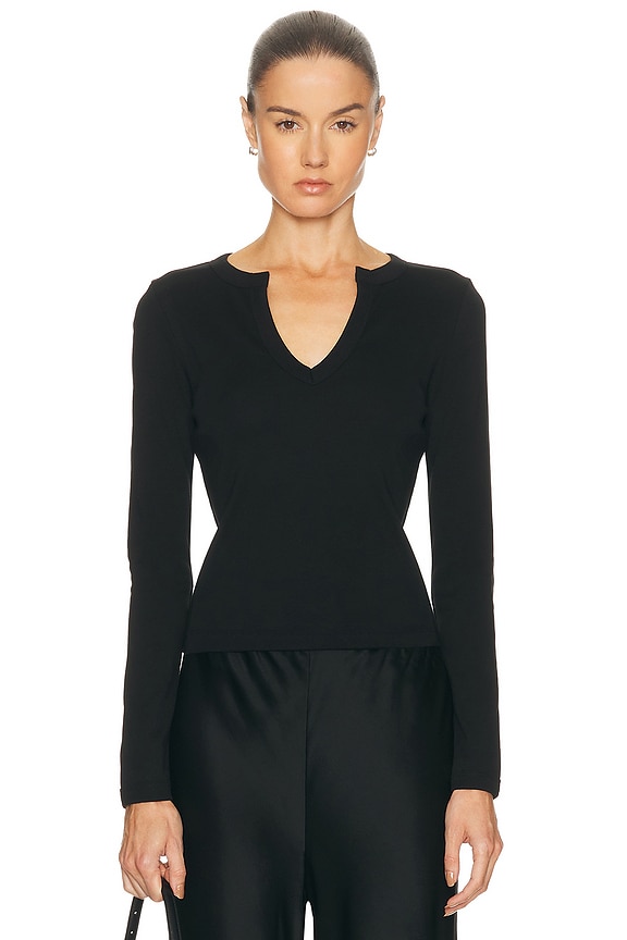 SKIMS Sheer Knit Long Sleeve Henley Top in Onyx | FWRD