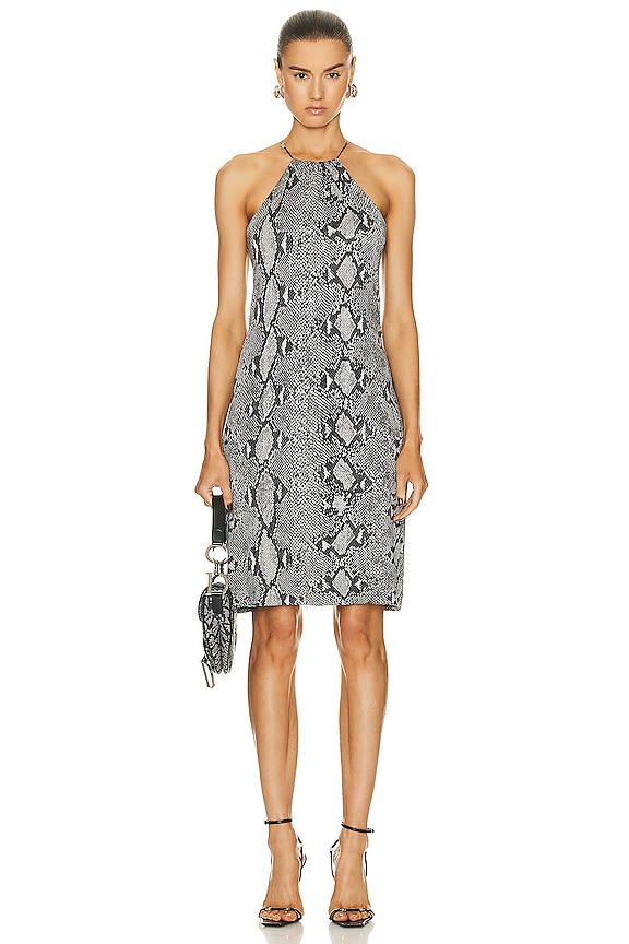 NILI LOTAN Vapor Print Halter Dress in Black & Ivory | FWRD