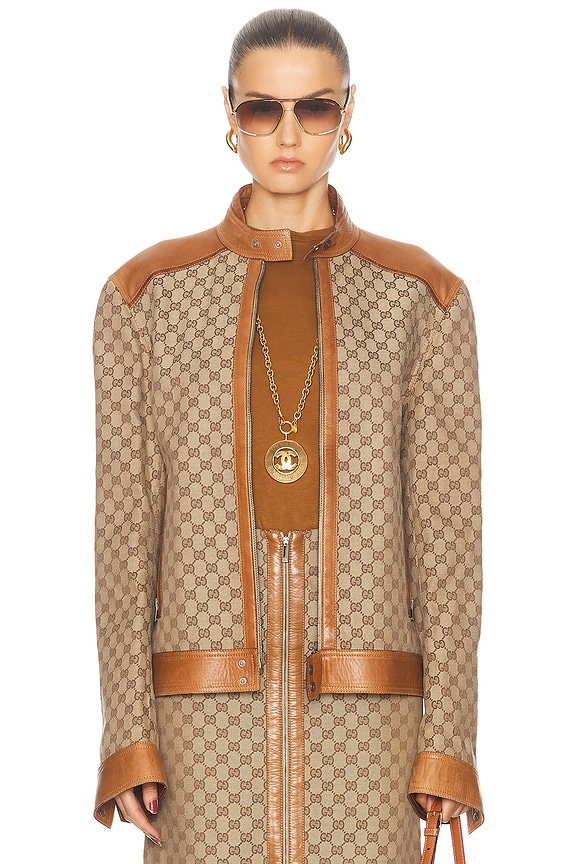 FWRD Renew Gucci GG Zip Pencil Skirt in Beige | FWRD