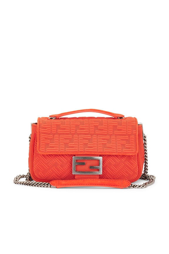 FWRD Renew Fendi Embellished Zucchino Double Flap Baguette