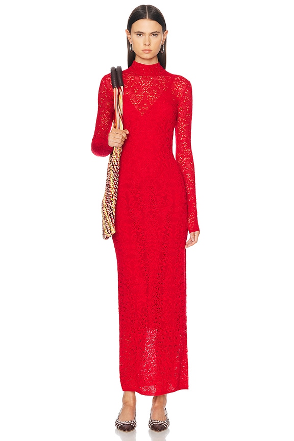Zimmermann Allia High Neck Lace Dress in Coral | FWRD