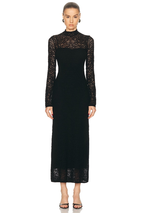 RABANNE Long Sleeve Lace Maxi Dress in Black | FWRD