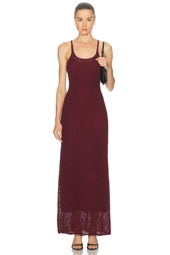 Helsa Sheer Knit Curve Maxi Dress in Wine - Size XL