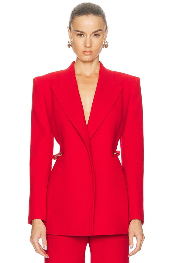 open lace back dress VERA LONG BOMBER DRESS JACKET IN RED  AKIRA