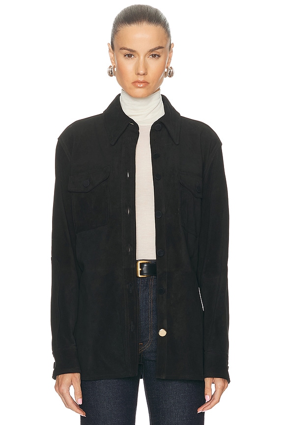 Bottega Veneta Stretch Funnel Neck Shirt in Black | FWRD