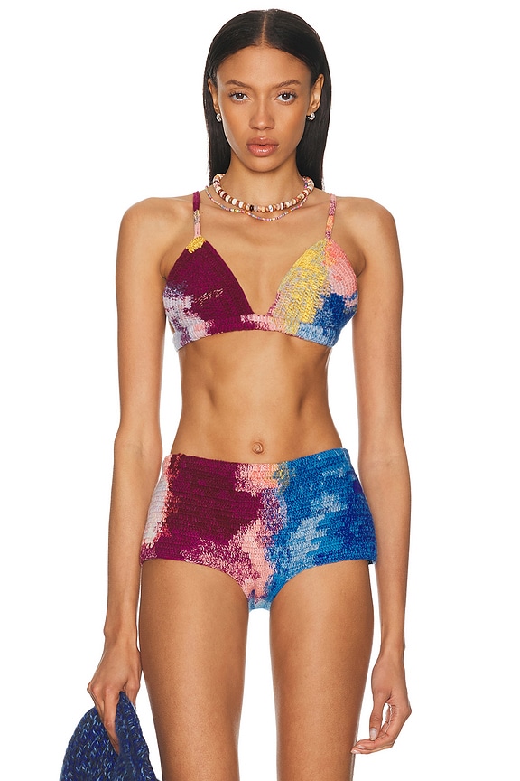 Miu Miu Cotton Crochet Triangle Bra Top in Multicolor | FWRD