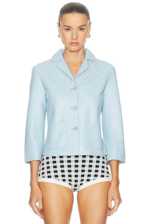 【Alessandra Rich】メタリックツイード croppedジャケット Alessandra Rich Checked Tweed Cropped Jacket in Light Blue