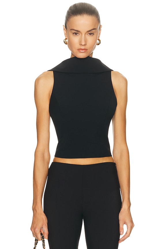 Enza Costa Silk Knit Rib Sleeveless Mockneck Top in Black | FWRD