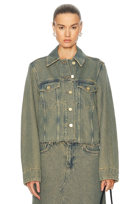 FWRD Renew Chanel 1995 Tweed Cropped Jacket in G`reen in