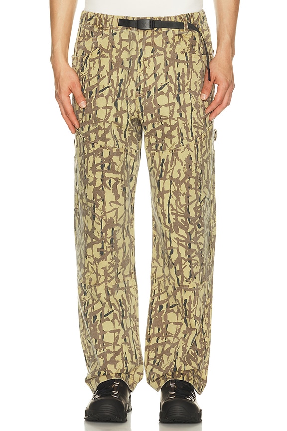 Andersson Bell Unisex Leopard Cross-Over Wide Jeans in Green | FWRD