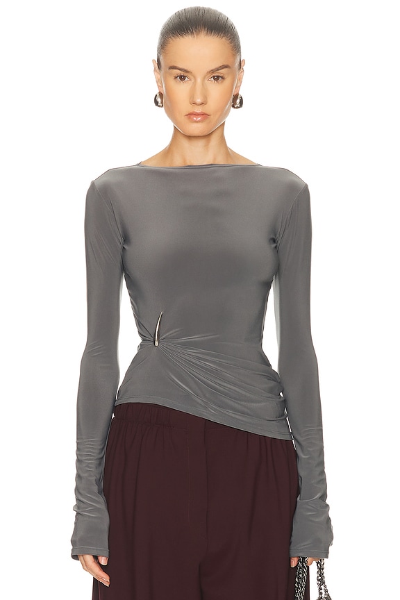 Helsa Matte Jersey Long Sleeve Top in Elm | FWRD