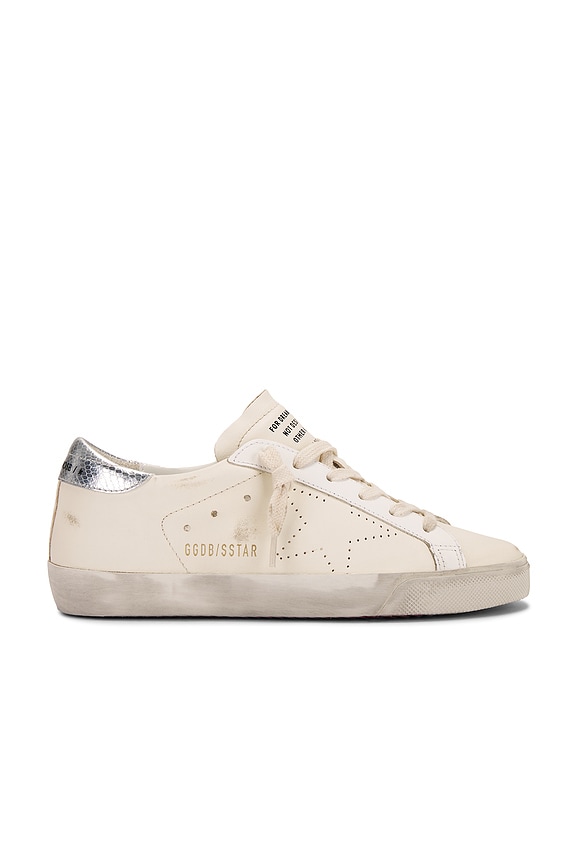 Golden Goose Super-star Sneaker in White, Bordeaux, & Silver