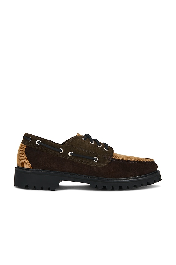 Vinny's Aztec Boat Shoe in Dark Brown Leather | FWRD