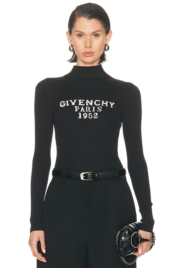 Alexander Wang Logo Longsleeve Turtleneck Bodysuit in Black