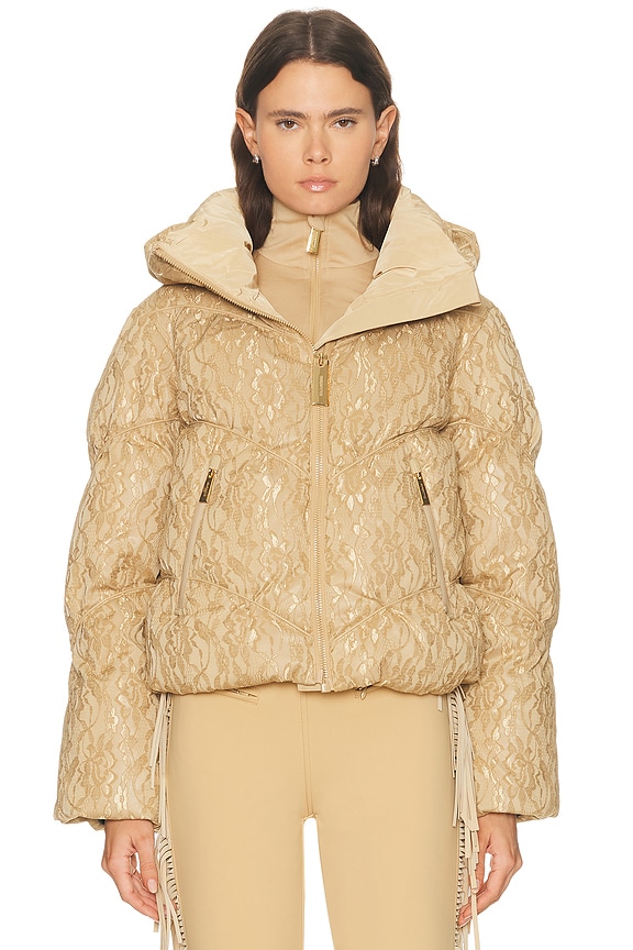 Varley Reggie Cable Knit Puffer Jacket in Light Taupe | FWRD