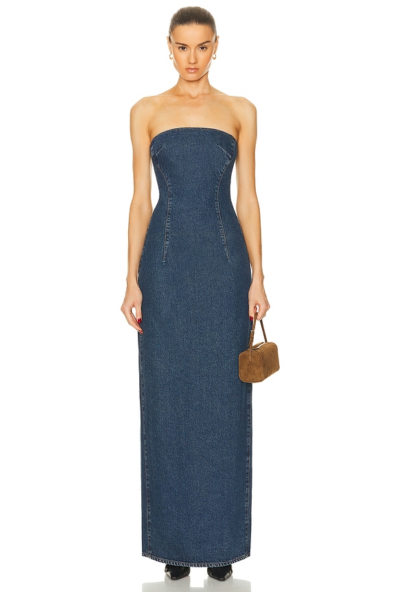 しぃ SIMKHAI Emma Bustier Midi Dress in Blue Haze | FWRD