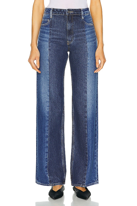 Miu Miu Logo Wide Leg Jean in Blue | FWRD