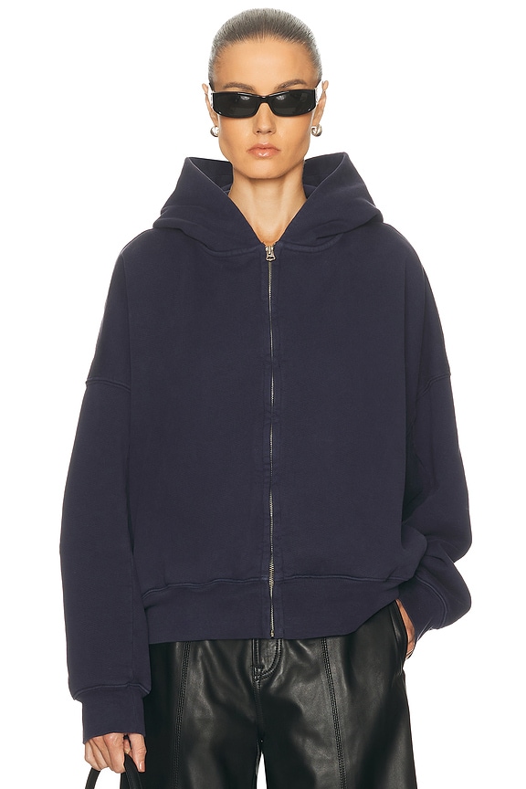 Acne Studios Hooded Zip Sweater in Navy Blue | FWRD