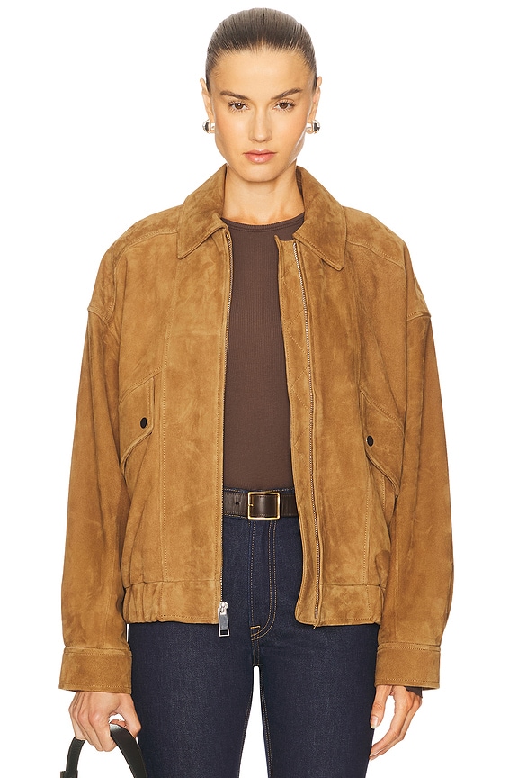 Saint Laurent Suede Bomber Jacket in Brun Cerf | FWRD