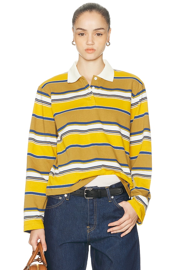 Miu Miu Long Sleeve Polo Top in Senape, Crema, & Blu | FWRD