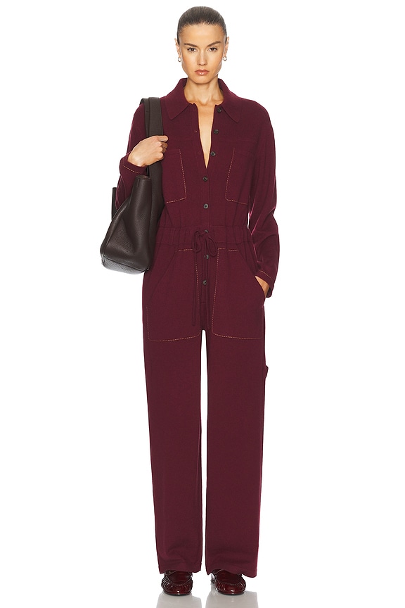 Valentino Long Sleeve Jumpsuit in Beige & Nero | FWRD