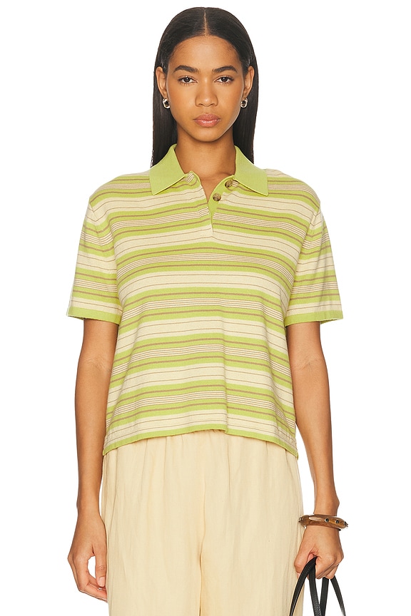 Miu Miu Striped Oversized Button Up Top in Avorio | FWRD