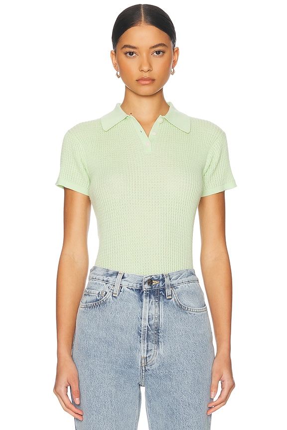 Burberry Polo Top in Daffodil Check | FWRD Burberry Polo Top in Daffodil Check | FWRD