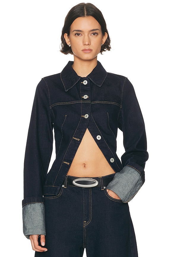 Alexander Wang Hotfix Crystal Shrunken Trucker Jacket in Washed