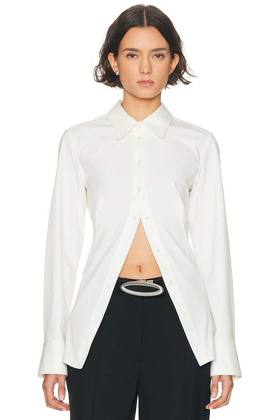 miu miu クロップドシャツ ホワイト Cropped cotton poplin shirt in white - Miu Miu | Mytheresa
