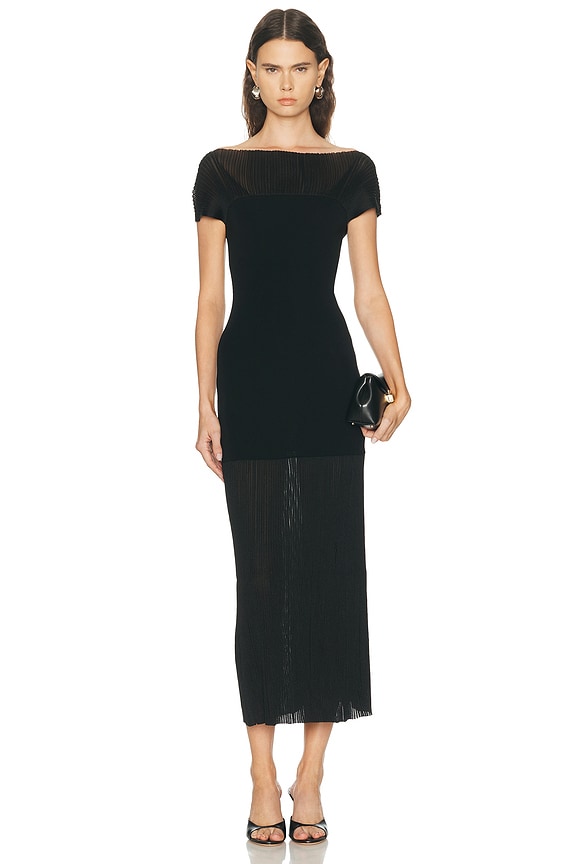 Haider Ackermann Drape Knit Dress in Onyx Black & Pale Yellow | FWRD