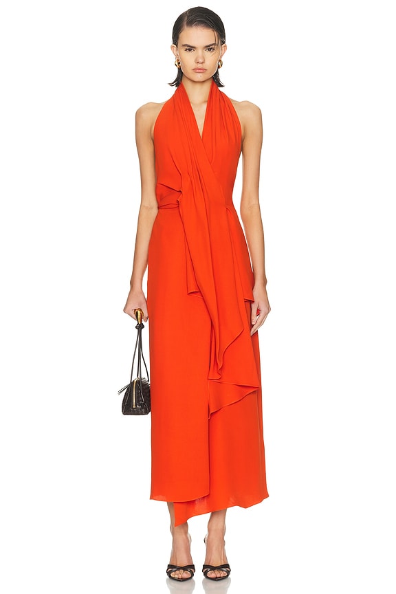 Norma Kamali Halter Wrap Straight Gown in Cobalt | FWRD Norma Kamali Halter Wrap Straight Gown in Cobalt | FWRD