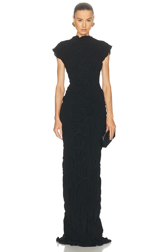 Alexander Wang Drop Shoulder Crew Neck Maxi Dress With Side Drape in Black  | FWRD