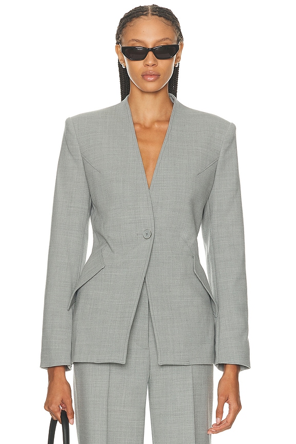 Helmut Lang Open Back Blazer in Light Grey Melange | FWRD