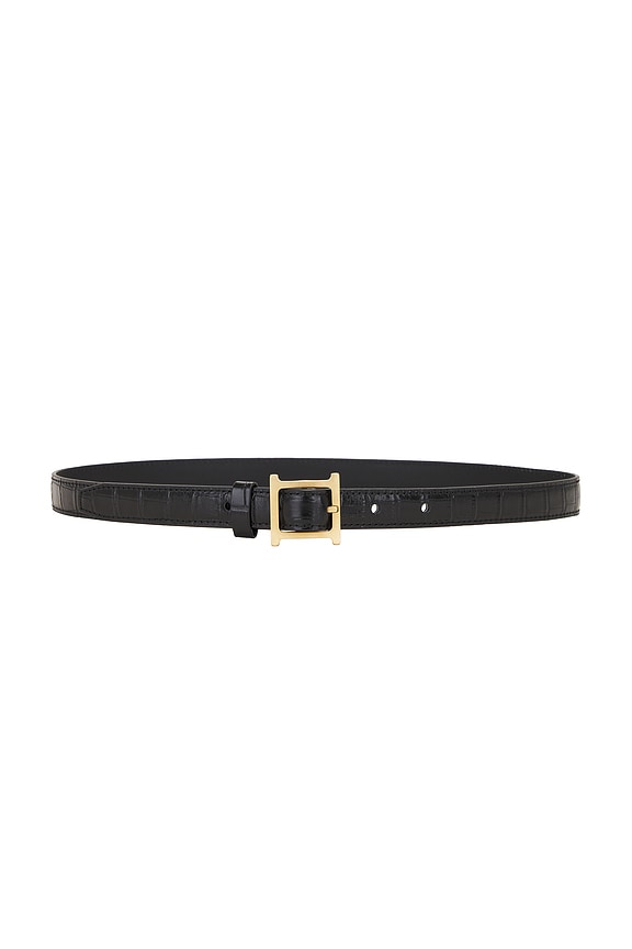 Helsa Logo Mini Waist Belt in Brown Croco | FWRD display picture 3