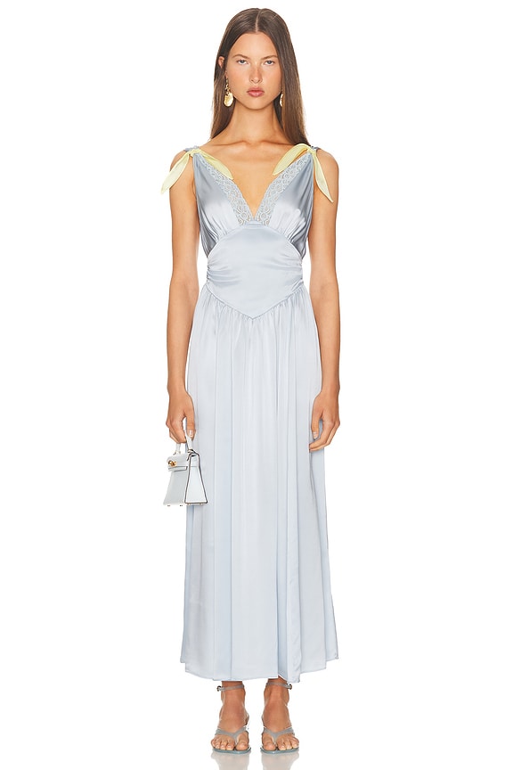 blue french toile dress 100% Cotton Light Blue Toile Midi Dress - All Dresses