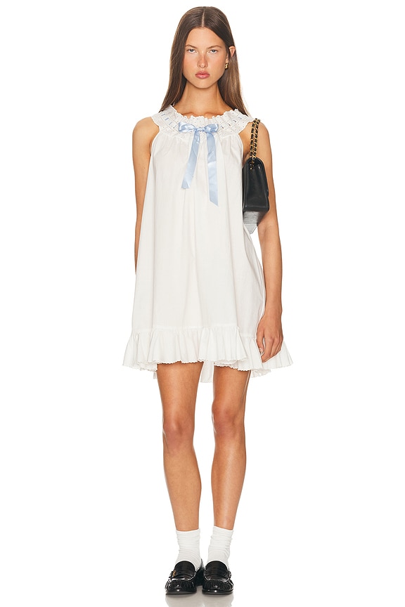 Helsa Mini Dress With Lace in Tech Poplin in White | FWRD