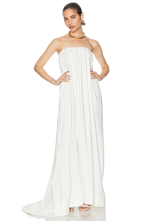 Rohe Strapless Volume Dress in Sand | FWRD Rohe Strapless Volume Dress in Sand | FWRD