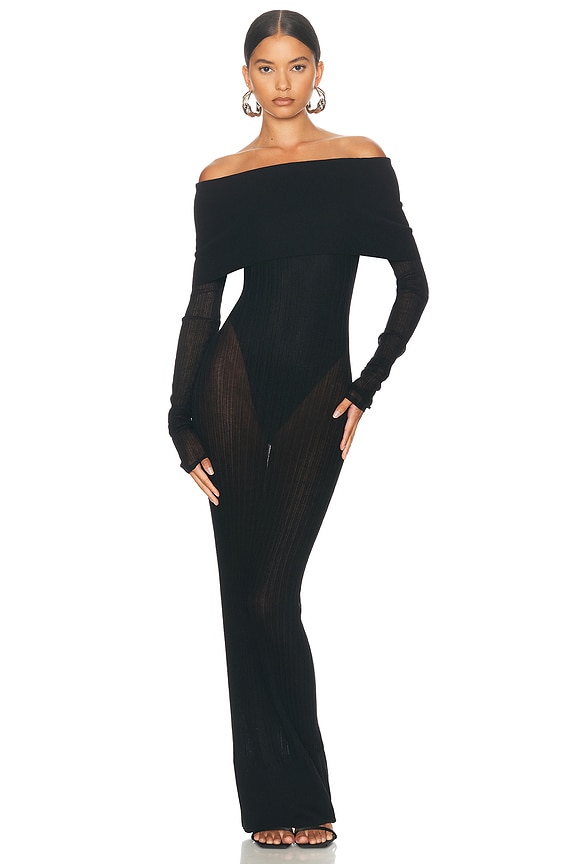 TOM FORD Off the Shoulder Ruffle Gown in Black | FWRD