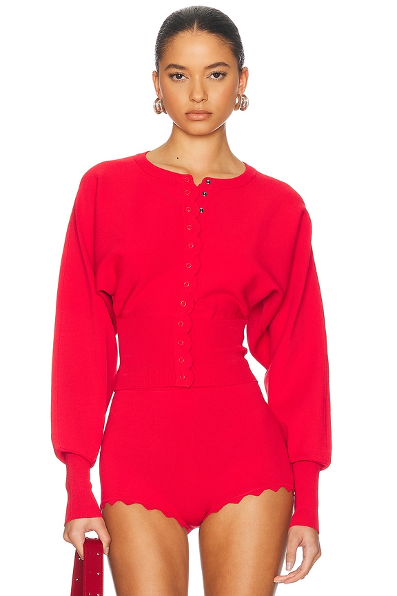 COMME des GARCONS PLAY Double Emblem V Neck Sweater in Red