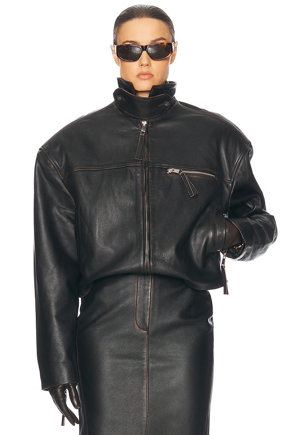 Chloe Glossy Leather Cropped Jacket in Black | FWRD
