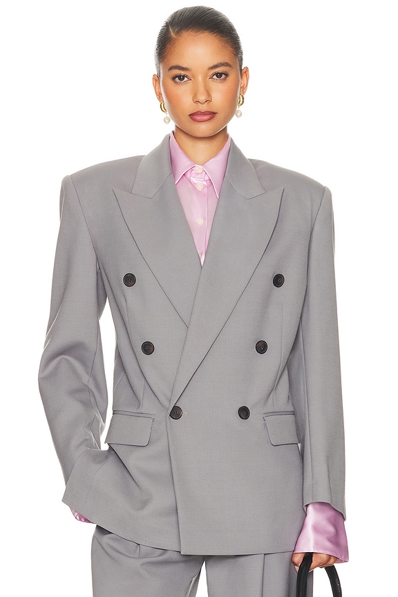 GRLFRND Nolan Double Breasted Blazer in Heather Grey | FWRD