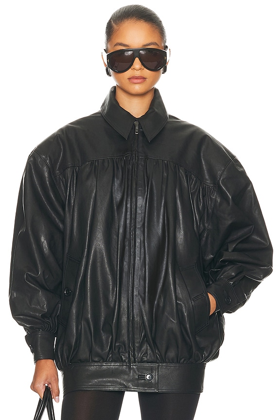 Courreges Scuba Leather Bomber Jacket in Black | FWRD Courreges Scuba Leather Bomber Jacket in Black | FWRD