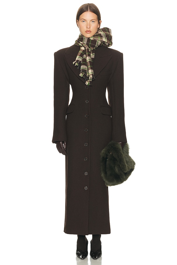 Helsa Bold Shoulder Long Coat in Espresso | FWRD