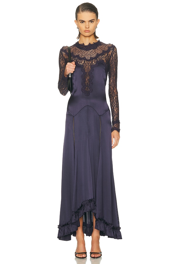 THE ATTICO Long Sleeve Lace Midi Dress in Black | FWRD THE ATTICO Long Sleeve Lace Midi Dress in Black | FWRD