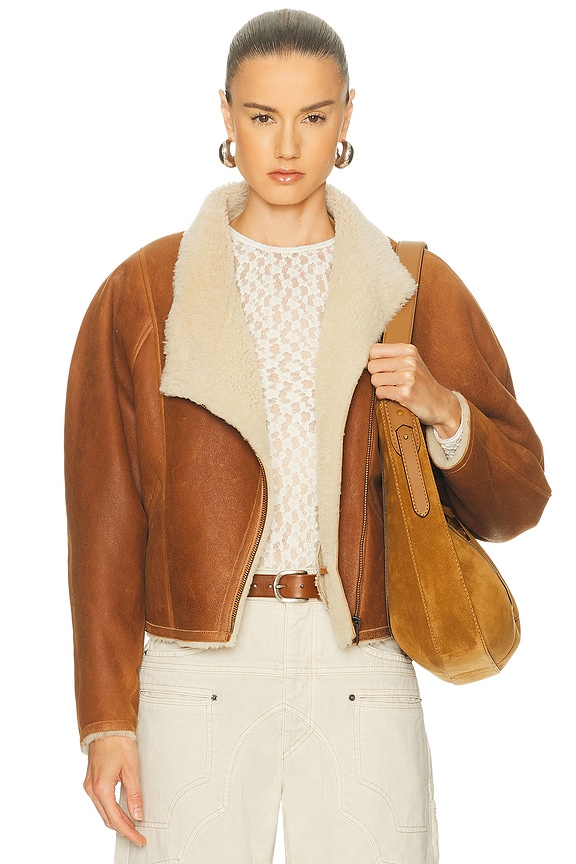Helsa Cropped Faux Shearling Jacket in Coffee Brown | FWRD
