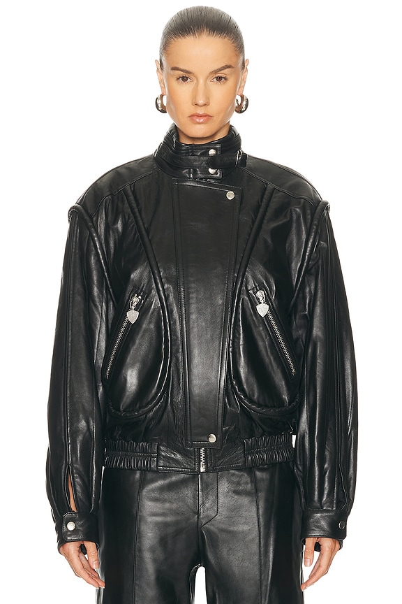 The Sei Fitted Leather Jacket in Black | FWRD